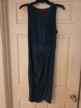 Jennifer Lopez Teal Sleeveless Draped Midi Dress